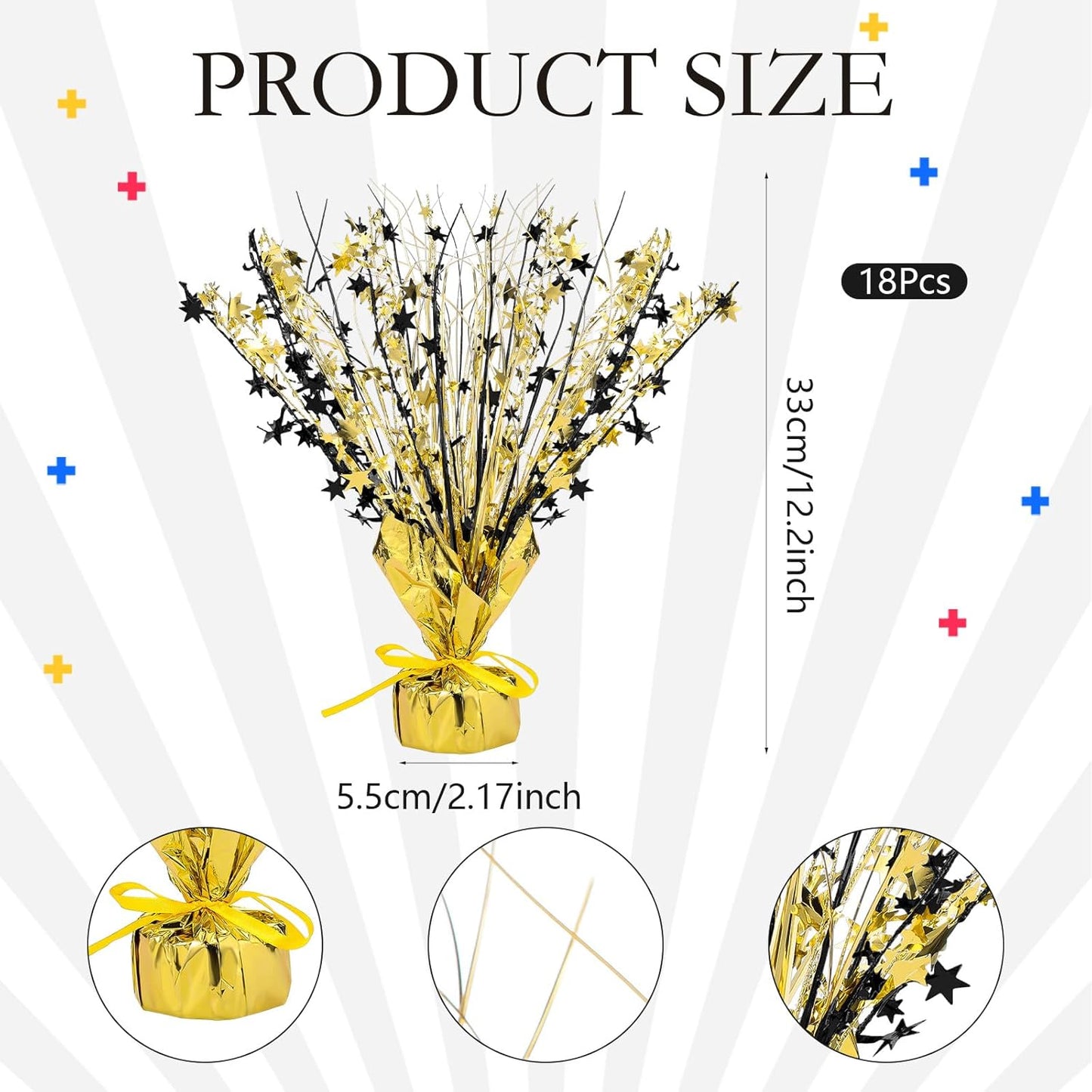 Crowye 18 Pieces Metallic Foil Spray Centerpiece Party Star Table Decoration Burst Metallic Table Centerpieces for Birthday Party Season Holiday (Black Gold)