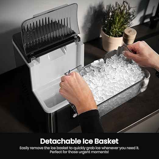 Kismile Nugget Ice Makers Countertop,Portable Ice Machine with Crushed Ice, 35lbs/Day,Self-Cleaning,One-Click Operation for Home Use(Black)