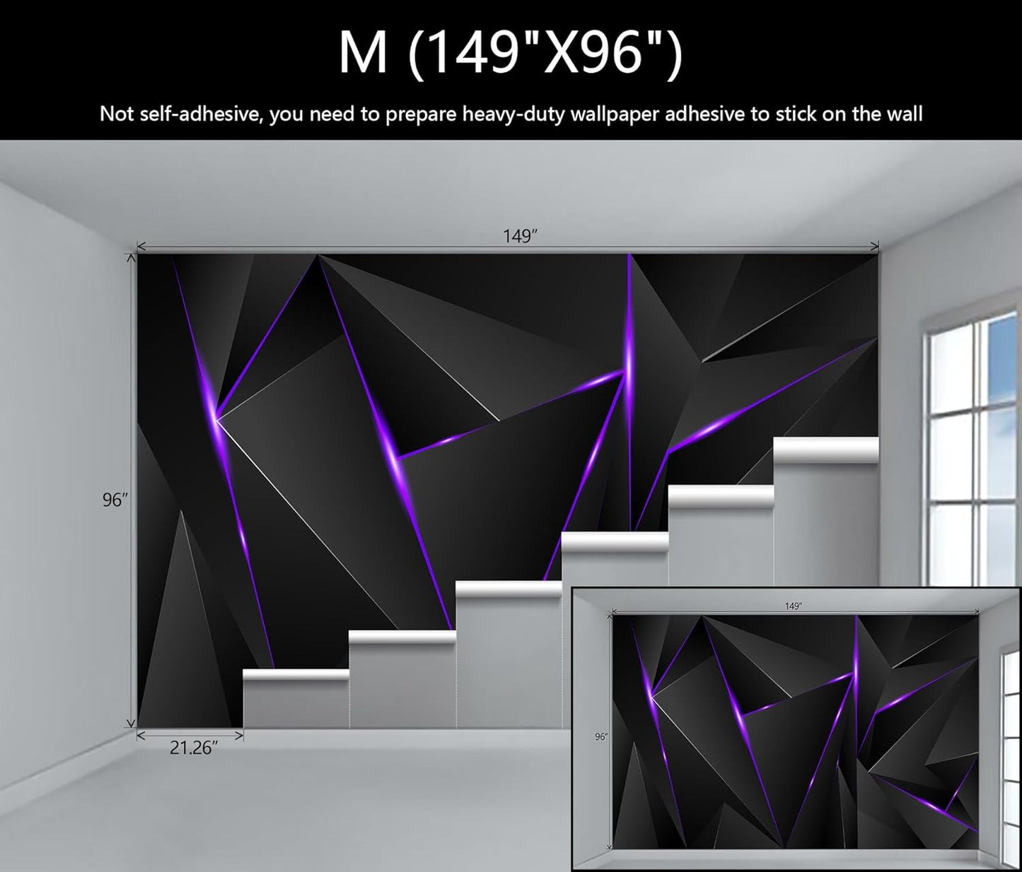 WFBHUA-3d Black Geometric Wallpaper Purple Lines Large Background Wall Mural for Bedroom Living Room (No Peel and Stick)