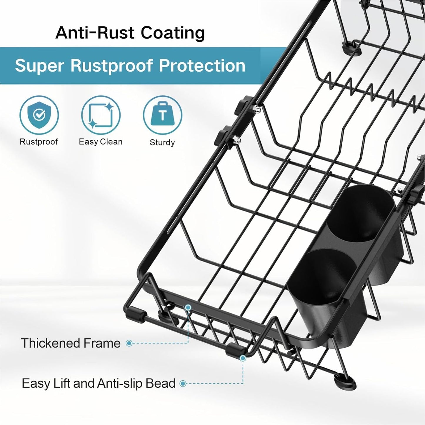 iSPECLE Small Sink Dish Drying Rack, 9.1" W Expandable Compact Rust Resistant Dish Drainer for RV Apartment Kitchen, Dish Rack with Lock Knob, Arms with Non Slip Rubber, Black