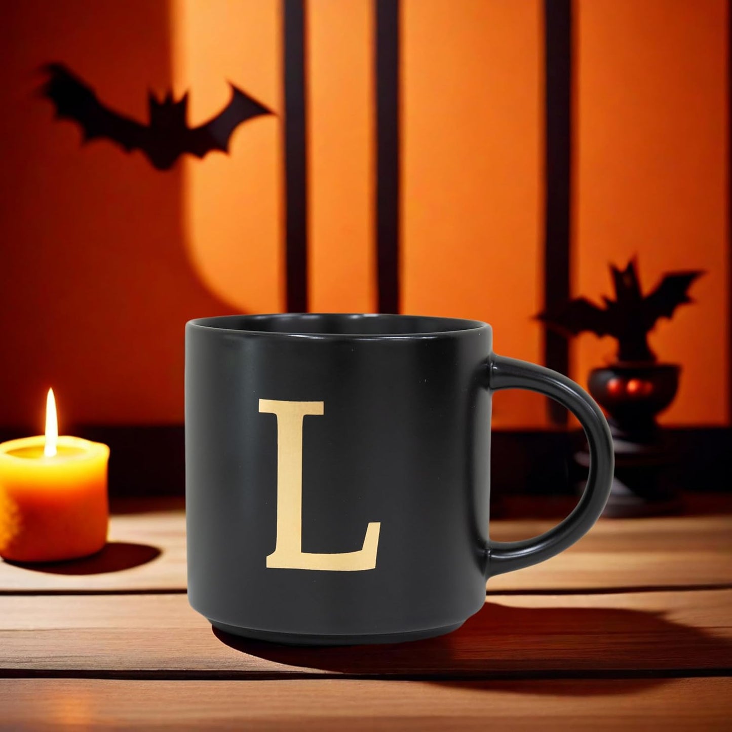 COLLECTIVE HOME - Monogram Ceramic Mugs, 15 oz Golden Initial Black Coffee Cups, Elegant Alphabet Tea Mugs, Elegant Personalized Mug with Gift Box, Unique Mug with Double Side Capital Lette (L)