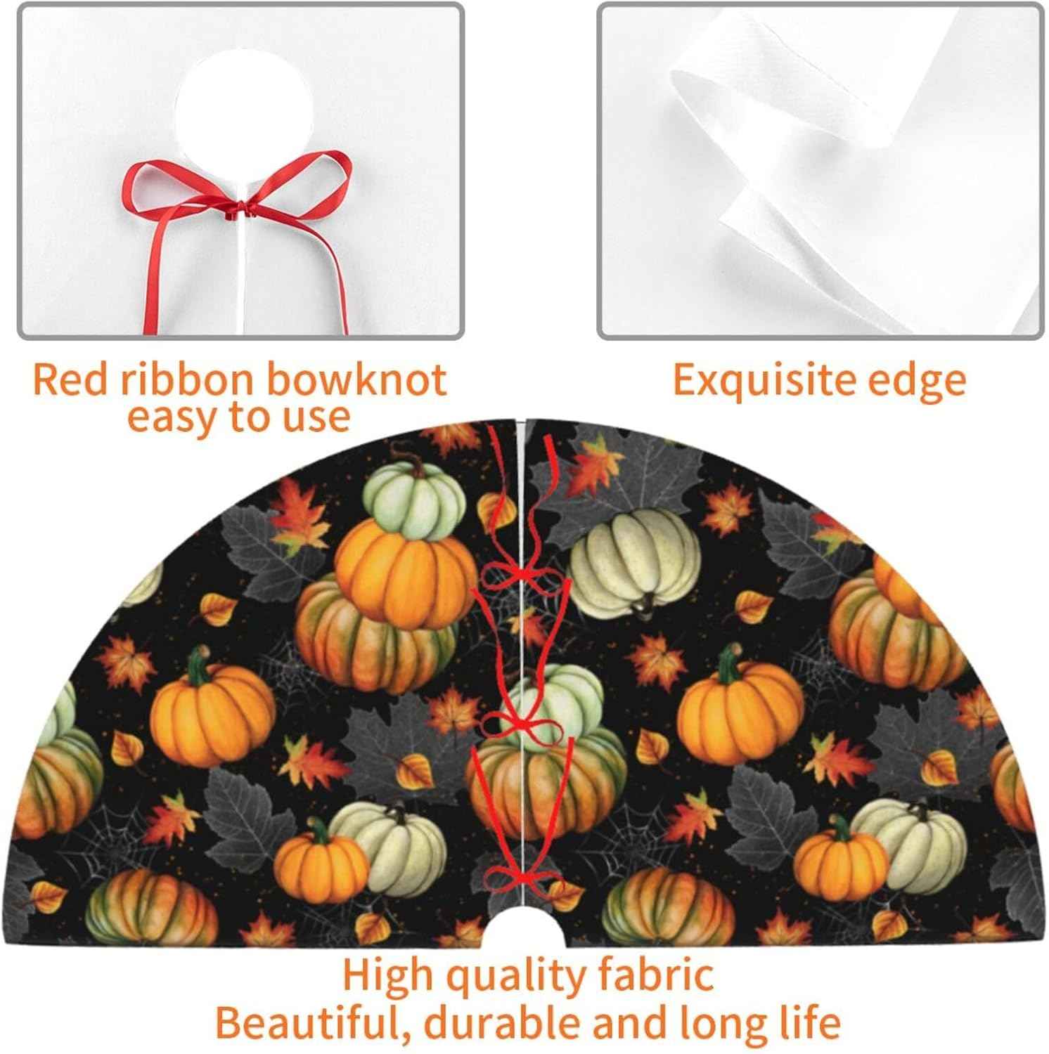 Thanksgiving Fall Tree Skirt Maple Leaf Pumpkin Spider Web Christmas Tree Skirt Xmas Tree Mat Halloween Christmas Tree Ornaments Decorations Holiday Party Indoor Outdoor 30"