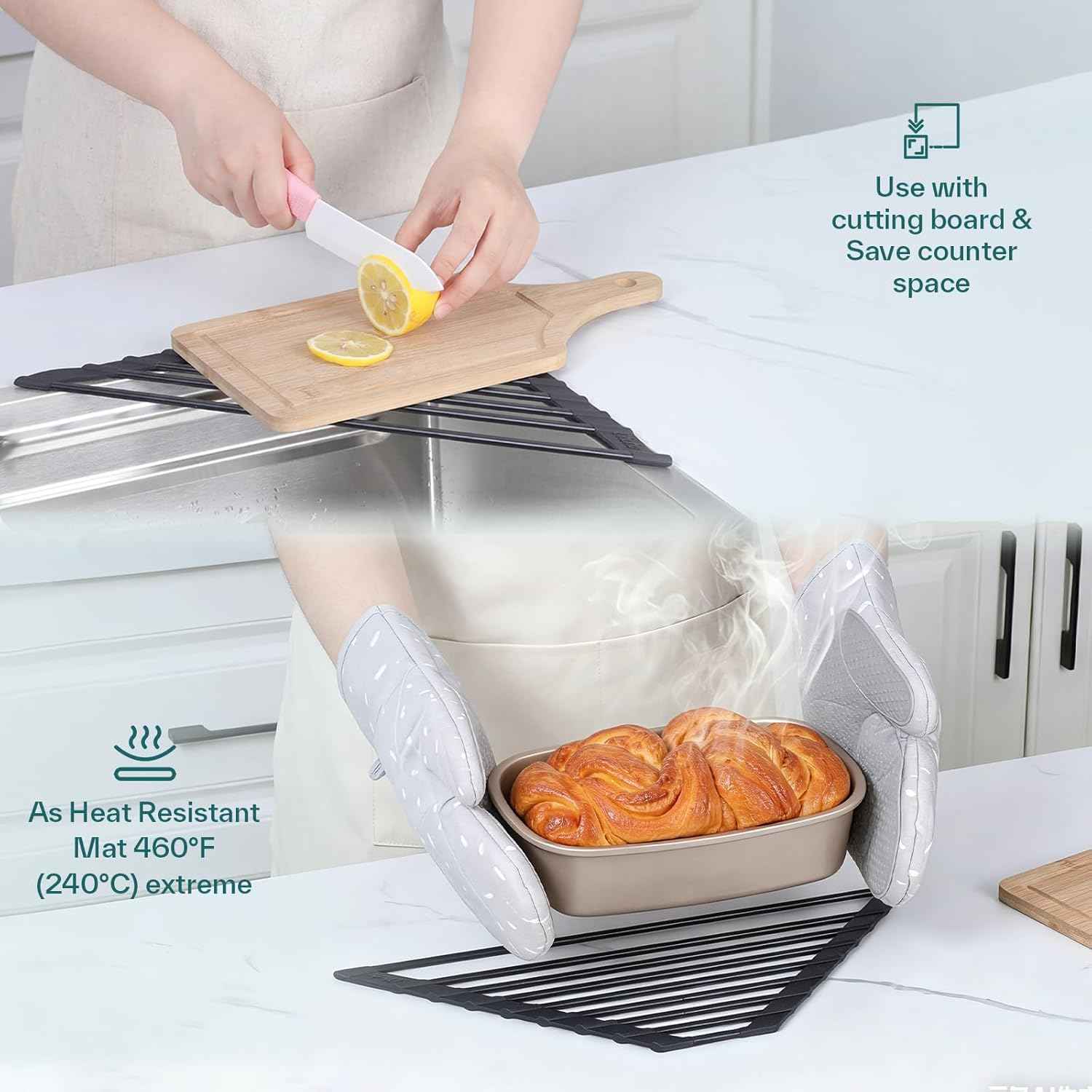 Ohuhu Corner Sink Caddy, Sponge Holder for Kitchen Sink Organizer - Silicone Wrapped Steel Anti Slip Rust Triangle Over the Sink Roll-UP Dish Drying Rack for Sink Corner Kitchen Sink Accessories