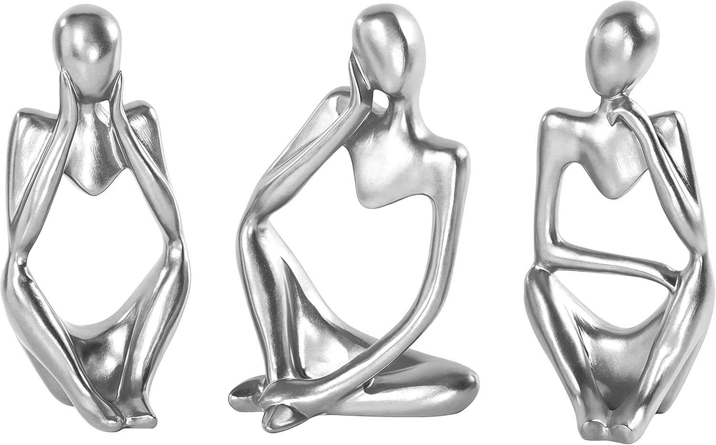XINXUAN Thinker Statue Home Decor-Bookshelf & Living Room&Mantel-Collectible Figurines - 3 PCS Set (Silver)