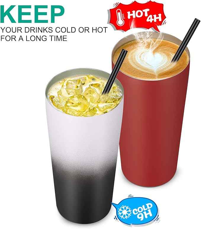 VEGOND 20oz Tumbler Bulk with Lid and Straw 6 Pack, Stainless Steel Vacuum Insulated Tumbler, Double Wall Coffee Cup Travel Mug, Red