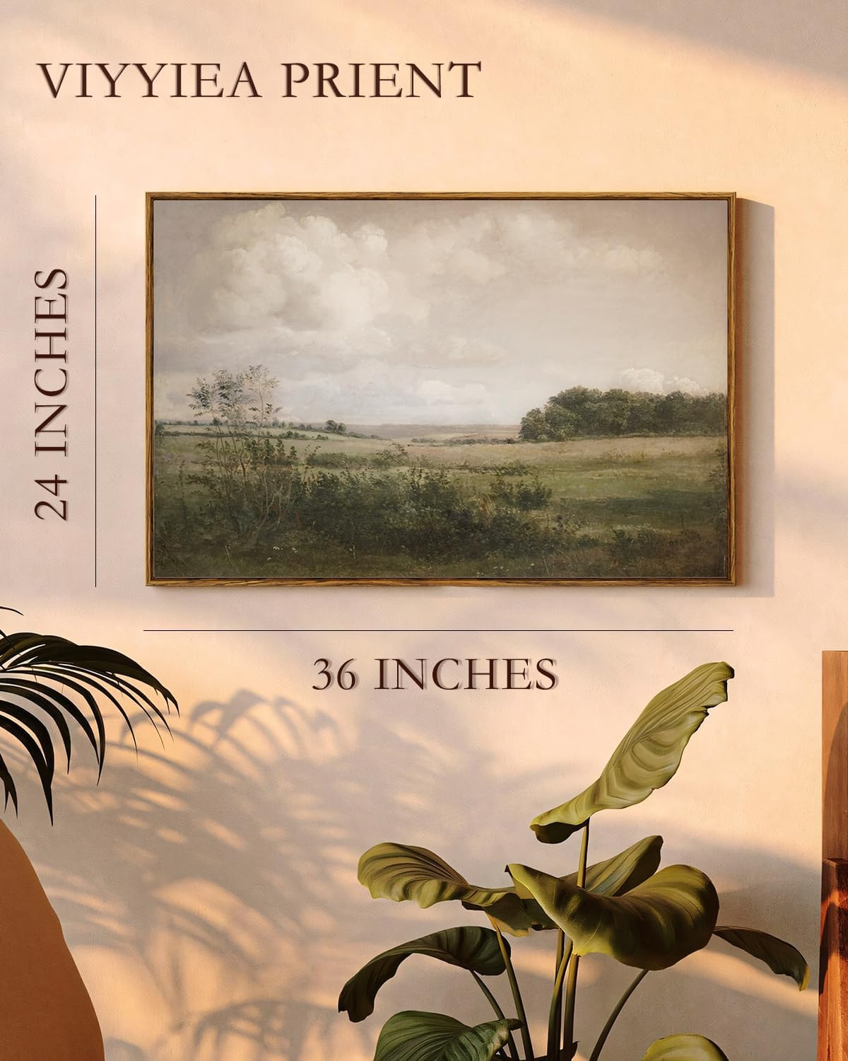 VIYYIEA Vintage Landscape Large Framed Wall Art, Nature Wilderness Scenery Paintings Decor Aesthetic, 24x36 Inch Canvas Print Artwork, Retro Farm Landscape Wall Pictures for Bedroom Living Room