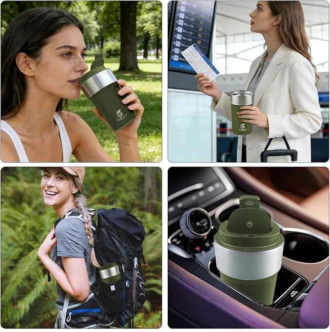 17oz Double Wall Stainless Steel Vacuum Insulated Travel Mug, Spill-Proof & Leak-Proof Coffee Mug, BPA-Free Reusable Coffee Cup for Hot & Cold Drinks, Black (Green)
