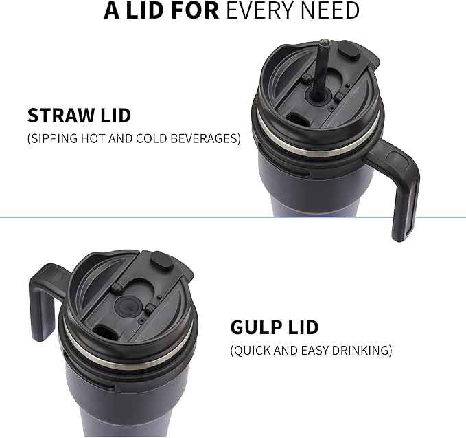 20 oz Insulated Coffee Mug Tumbler with Handle, Stainless Steel Travel Mug Tumbler with Lid and Straw,Double Wall Vacuum Leak Proof Ice Coffee Thermal Cup, Black and Army Green