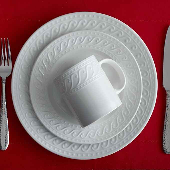 Pfaltzgraff Sylvia 32-Piece White Dinnerware Set, Service for 8, Durable Stoneware Plates, Bowls, and Mugs, Microwave and Dishwasher Safe