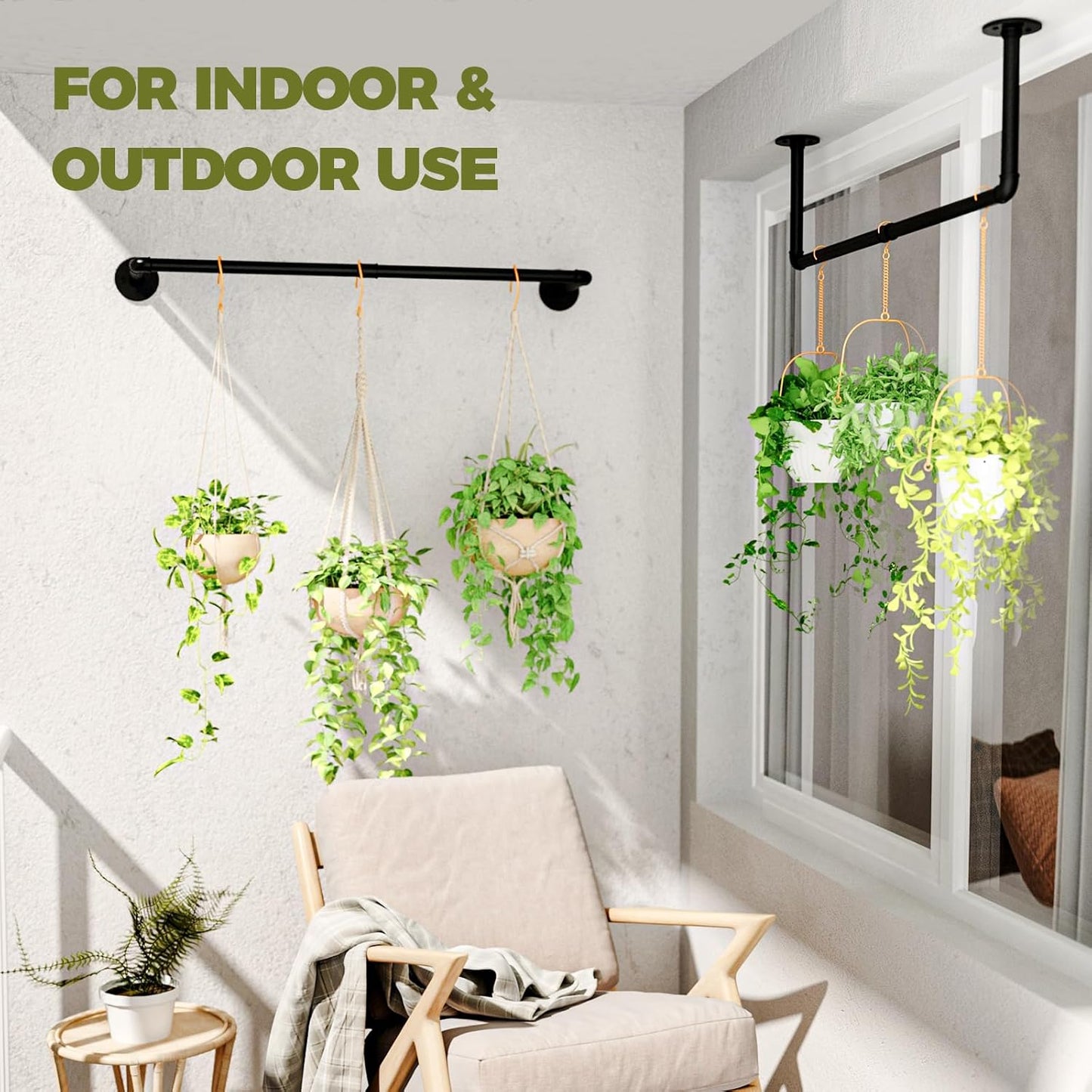 2Pc Hanging Planters for Indoor Plants Plant Hanger Indoor Hanging Plant Holder Black Metal Rod(Pot/Chain/Plant not Included