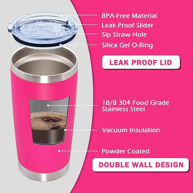 AIANJI 20oz Tumbler Bulk Stainless Steel Tumblers with Lid Vacuum Insulated Double Wall Travel Coffee Mug Powder Coated Tumbler Cup for Hot and Cold Drinks(Hot Pink, 1 pack)