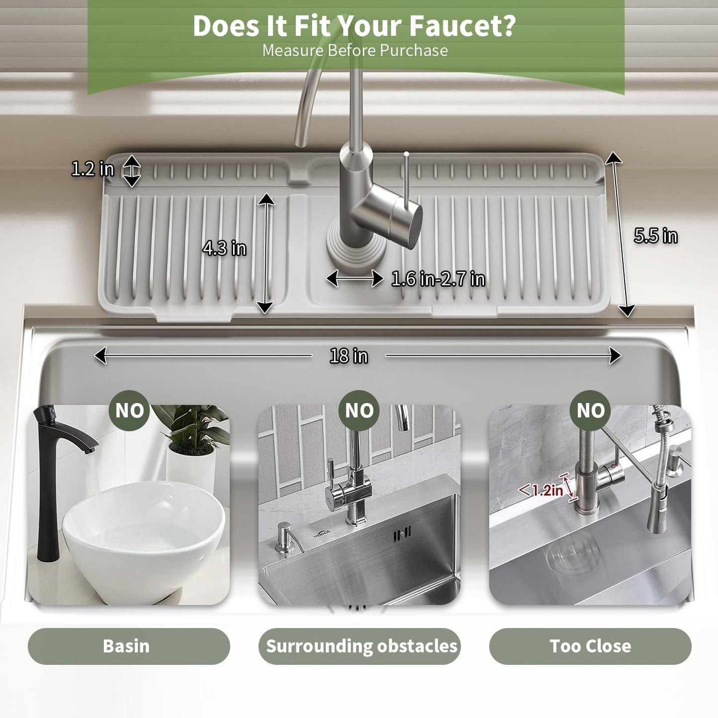 Faucet Mat for Kitchen Sink, 2025 New Silicone Sink Splash Guard, 7°Slope Fast Self-draining, Fast Drying Tidy Faucet Mat Splash Guard