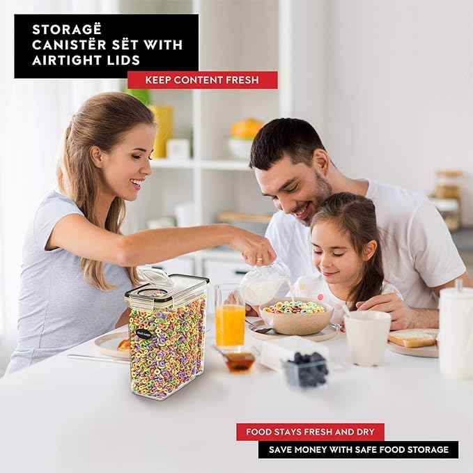 DWËLLZA KITCHEN EXTRA LARGE Cereal Containers Storage (6.3L / 213OZ) Set of 2 Family Size Bulk Cereal Dispenser Countertop, Airtight Food Storage Containers for Pantry Organization, Labels & Marker