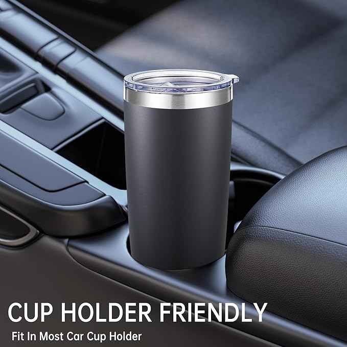 20 oz Tumbler Stainless Steel Tumblers with Lid Double Wall Vacuum Insulated Coffee Mug 20oz Powder Coated Cup for Hot and Cold Drinks, Black, 1 pack