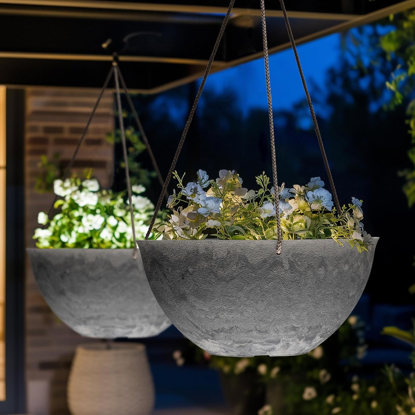 LA JOLIE MUSE Large Hanging Planters for Indoor Outdoor Plants, Hanging Flower Pots Marble Pattern (13.2 Inch,Set of 2)