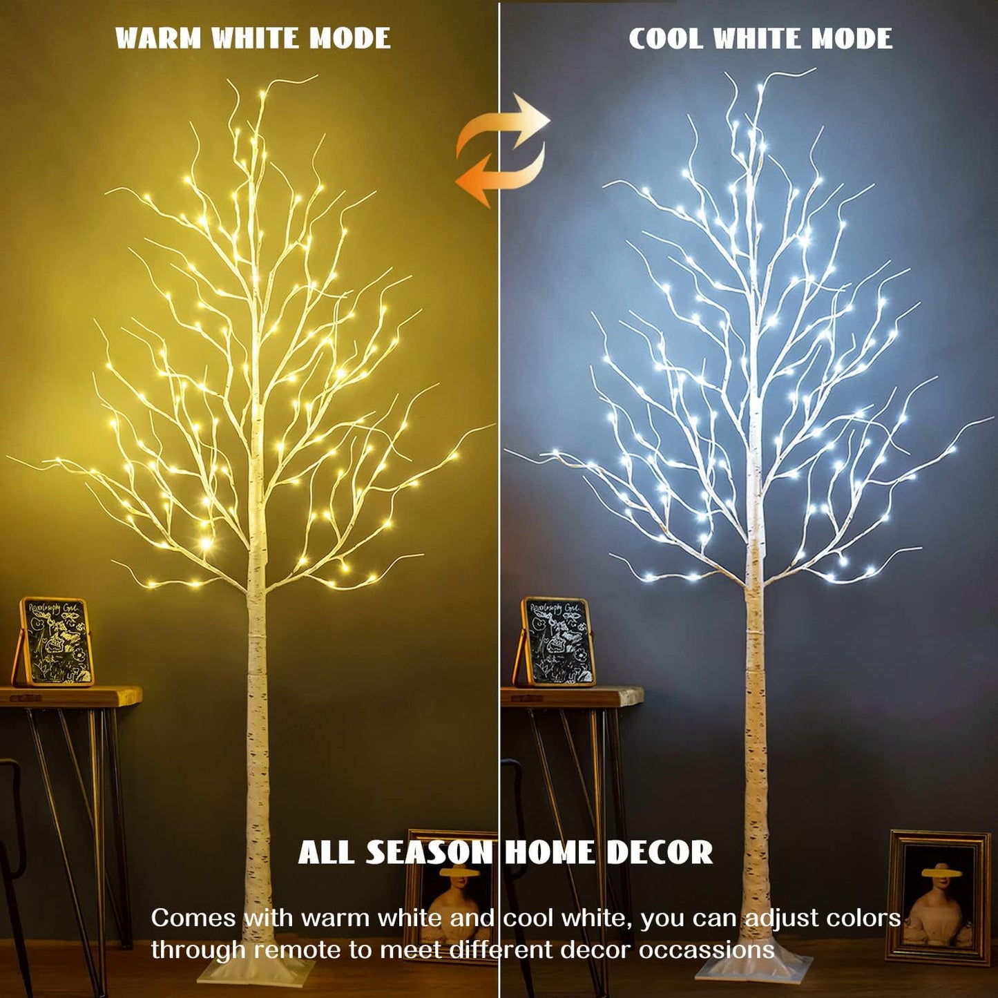 Lighted Birch Tree, Pack of 3, 4FT 6FT and 8FT Birch Tree Lights, 9Modes Timer for Indoor Outdoor Easter Tree Christmas Easter Decor Home Party Wedding Decor, Warm & Cool White