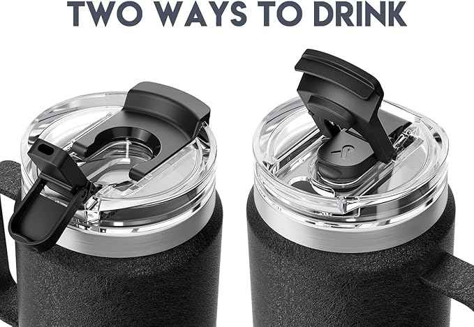 Meoky 32oz Tumbler with Handle, Stainless Steel Travel Mug with 2-in-1 Straw and Sip Lid, Vacuum Insulated Coffee Mug, 100% Leak Proof, Keeps Cold for 24 Hours or Hot for 8 Hours (Night)