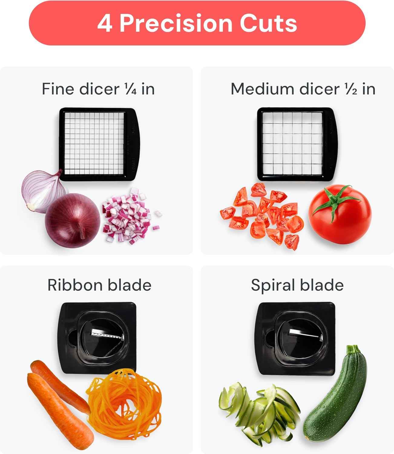 Fullstar The Original Pro Chopper - Vegetable Chopper and Spiralizer, Food Chopper with Container, Fruit Slicer, Kitchen Gadgets & Gifts, Home Essentials (4 in 1, Black)