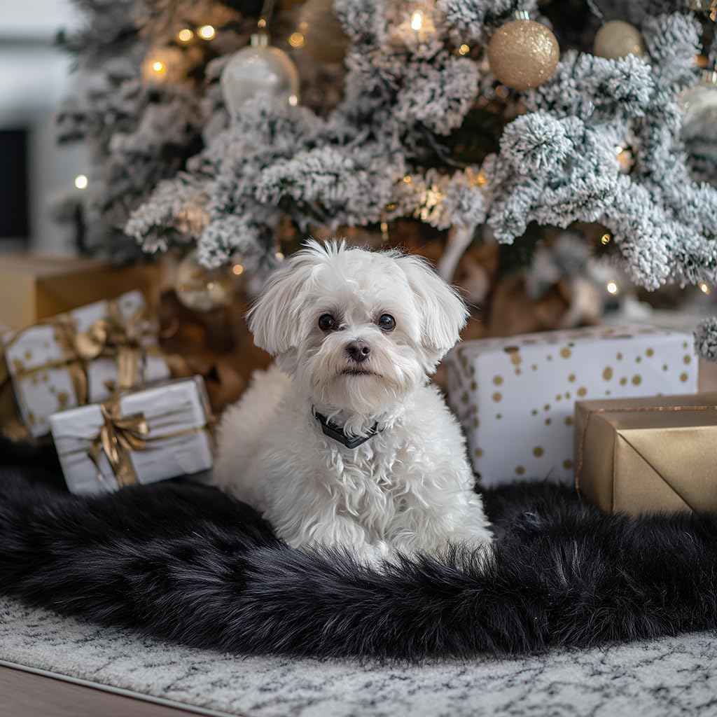 AOGU 24 Inch Faux Fur Christmas Tree Skirt Black Plush Skirt for Merry Christmas Party Christmas Tree Decoration