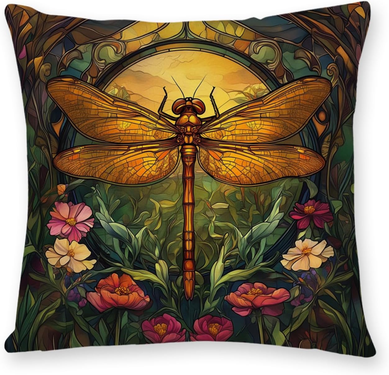 YOU FOUND ME William Morris Abstract Vintage Floral Dragonfly Design Throw Pillow Covers Home Decor, Retro Art Deco Pillowcase Cushion Cover for Bed Sofa Living Room, Square 18x18inch (Dragonfly)