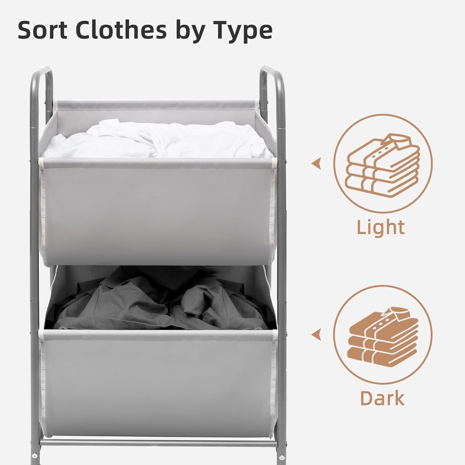 STORAGE MANIAC 80 Liters Vertical Rolling Laundry Hamper, 2 Section Laundry Sorter with Wheels and 2 Breaks, 2-tier Laundry Baskets for Small Space, Dorm, Laundry Room, Closet, Bathroom, Gray 2-tier - Lumora Casa