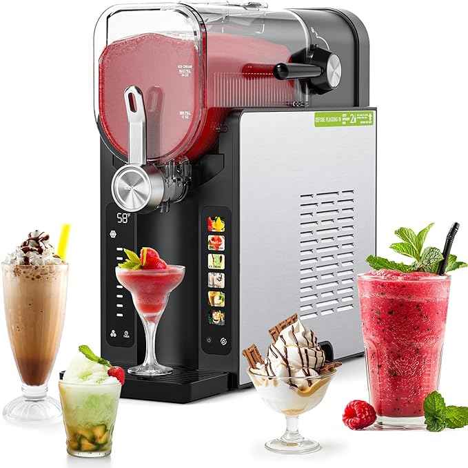 Slushie Machine,No Ice Needed Slushy Machine for Home,6 Preset,Real-Time Temp Display,Auto-Clean,Frozen Margaritas,Cocktails,Frappés,Ice Cream,Smoothies,Milkshakes,Summer Parties