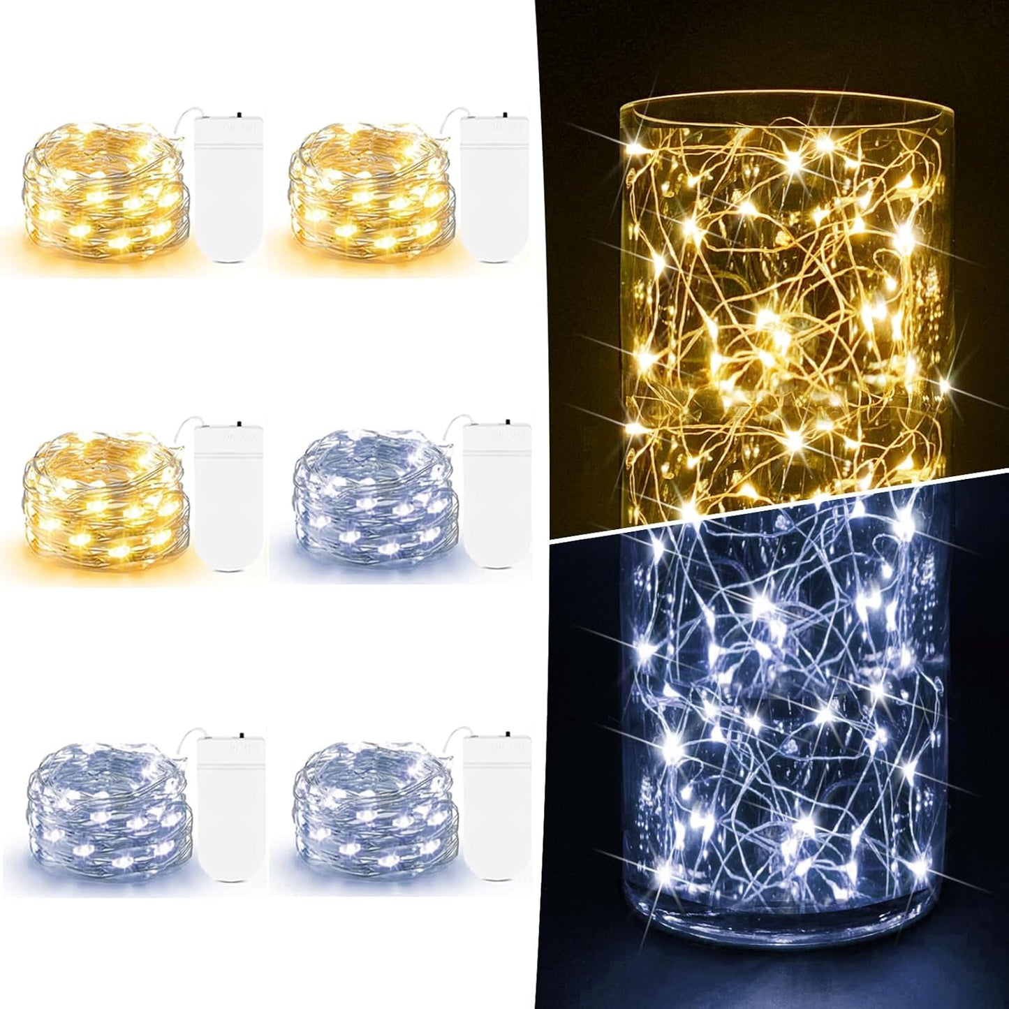 6 Pack Fairy Lights Battery Operated String Lights 7ft 20 LED Mini Twinkle Lights Silver Wire Lights for DIY Crafts Mason Jars Centerpiece Table Wedding Party Christmas Decor, Warm White & Cool White