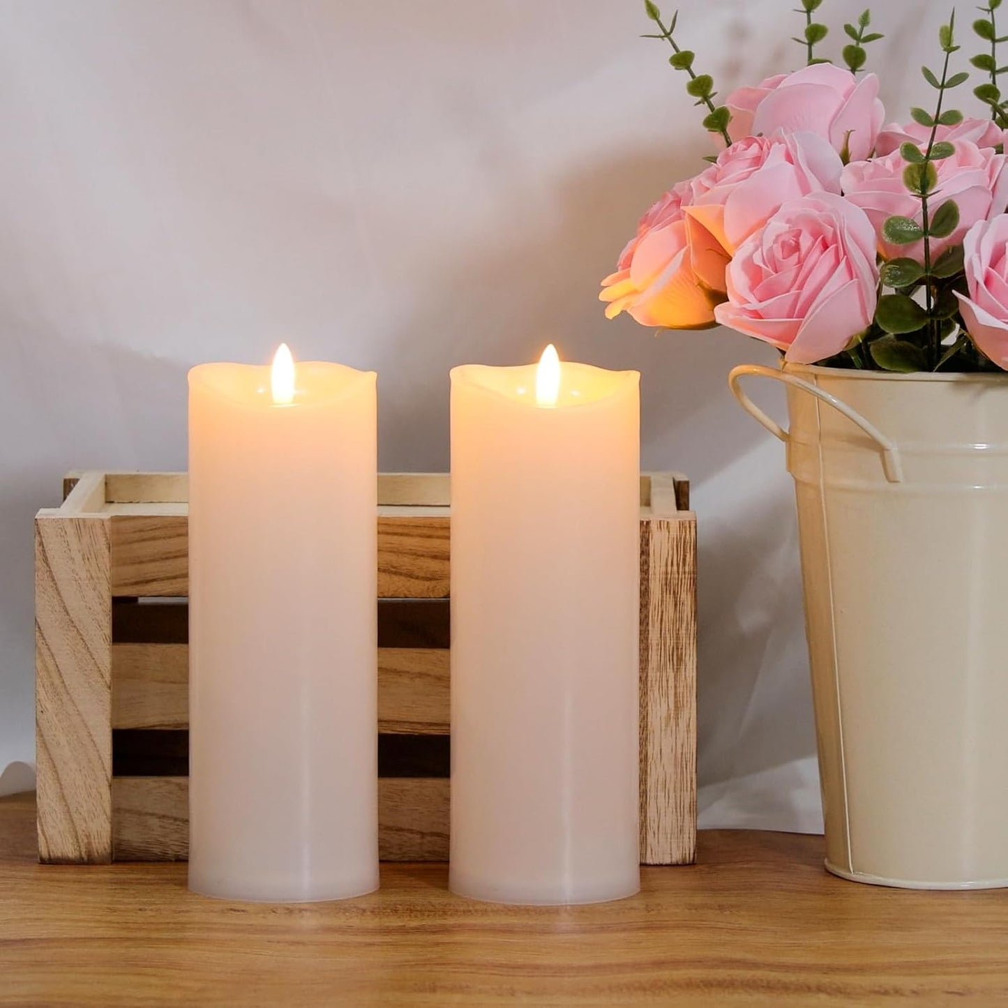 Outdoor Flameless Candles with Remote Timer - Waterproof Realistic Tall Flickering LED Electric Battery Operated Fake Candle for Holiday Home Wedding Fireplace Decor - Ivory White 2 Pack (8"8")