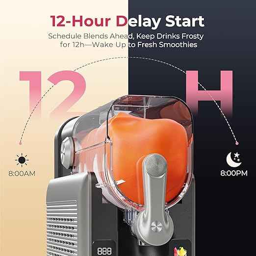 Slushie Machine for Home, No Ice Needed Frozen Drink Maker with Auto-Clean, LED Display, Perfect for Margaritas, Frappés, Milkshakes and More, Family Gatherings & Home Bar, Grey, 1 Pack+6 Modes