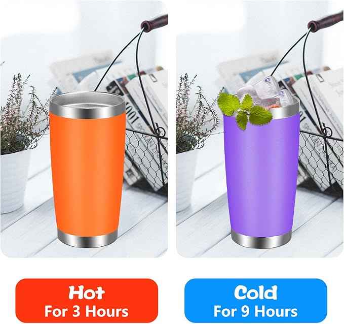 VEGOND 20oz Tumbler with Lid and Straw Stainless Steel Tumbler Cup Bulk Vacuum Insulated Double Wall Travel Coffee Mug Powder Coated Coffee Cup, Orange, 6 Pack