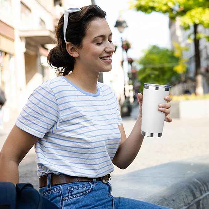 20oz Tumbler with Straw and Brush, Stainless Steel Vacuum Insulated tumbler, Double Wall Insulated Coffee Tumbler for Outdoor, Home, Travel,Office (White,4pcs)