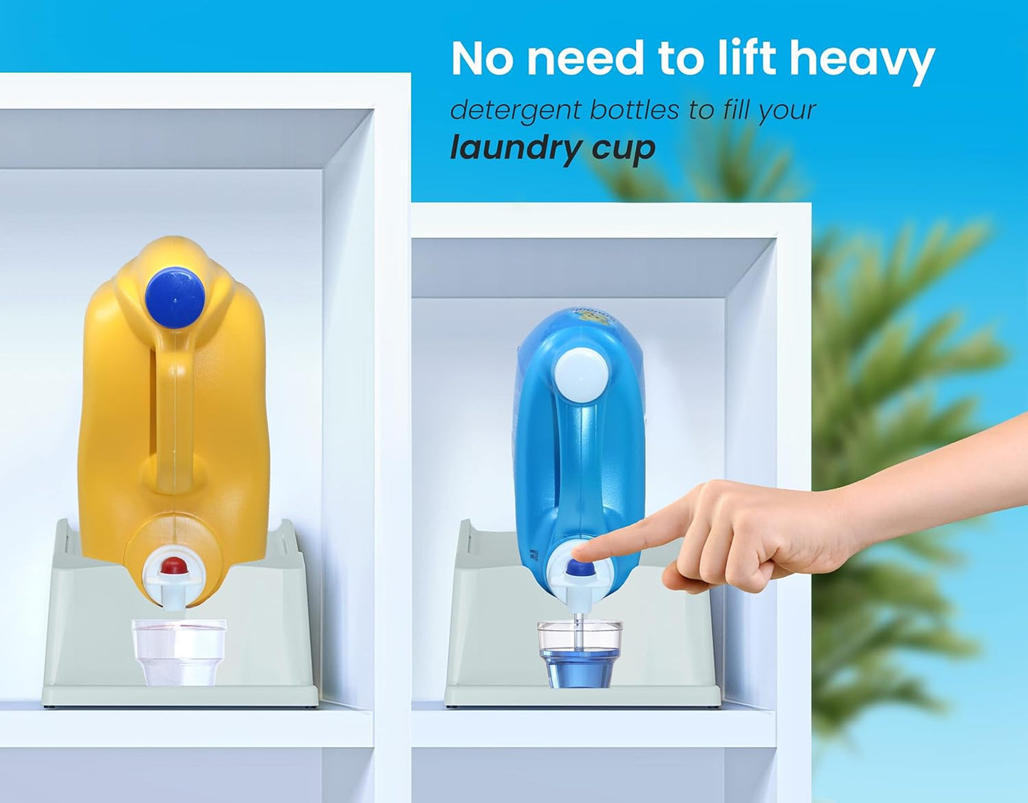 TidyFriend Laundry Detergent Holder Stand Organizer with Drip Tray, 2 Pack Laundry Soap Holder with Non-Slip Rubber Feet for Washing Space Organization, Angled Downward Slope for Easy Pouring (Blue)