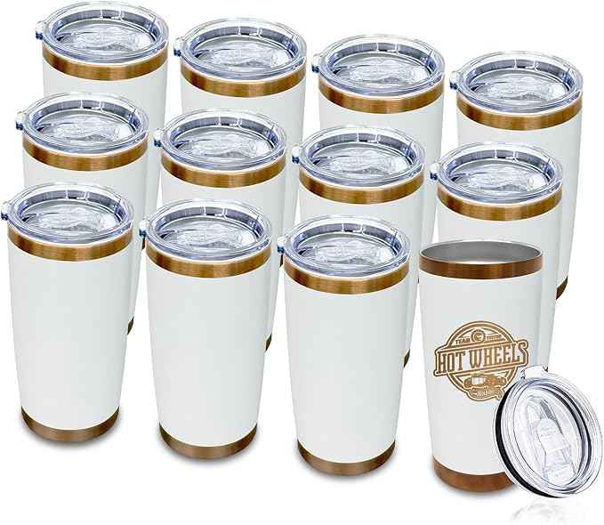 20 oz Tumblers Stainless Steel Tumbler with Lid and Straw Insulated Copper Coffee Mug for Laser Graving 25oz Powder Coated Cup(White,12 pack)