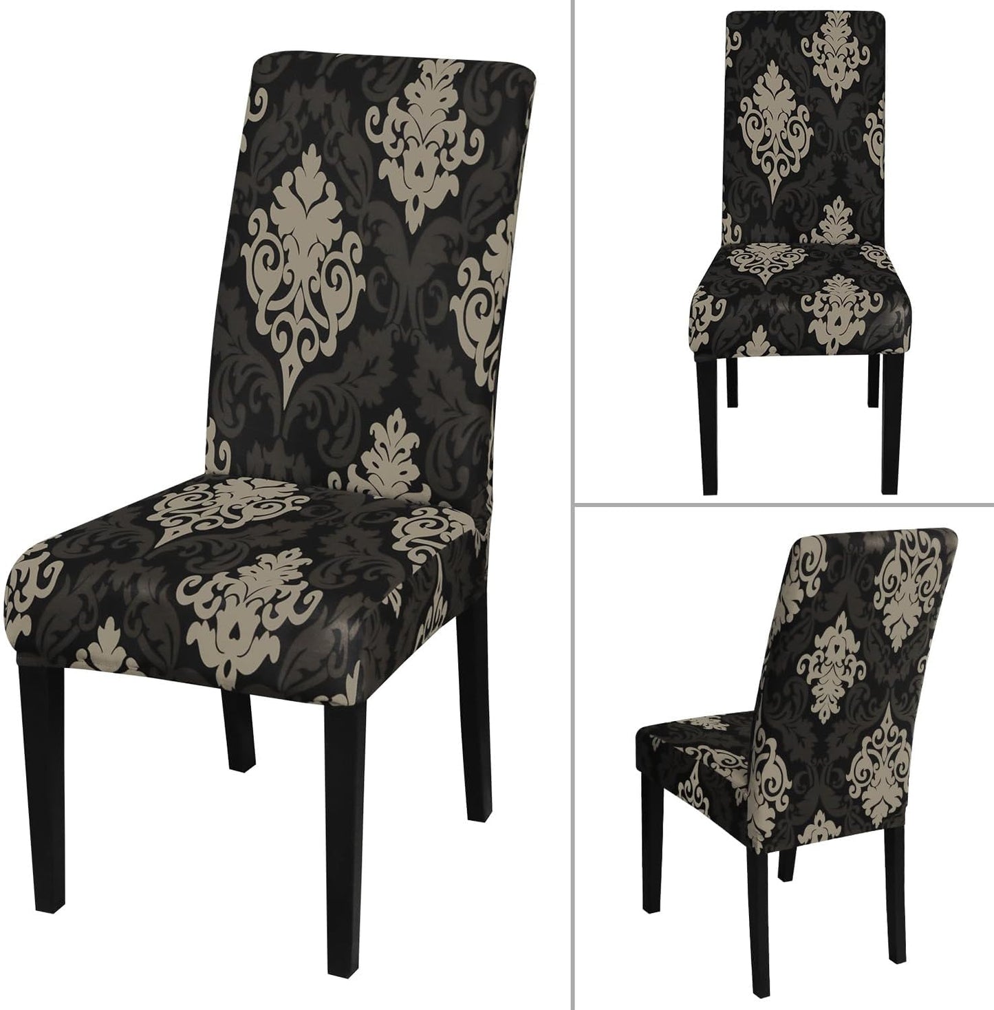 JQinHome Dining Chair Slipcover, High Stretch Removable Washable Chair Seat Protector Cover Set of 4,Chair Covers for Dining Room, Kitchen,Home Party,Wedding Ceremony(Luxe Black, 4PC)