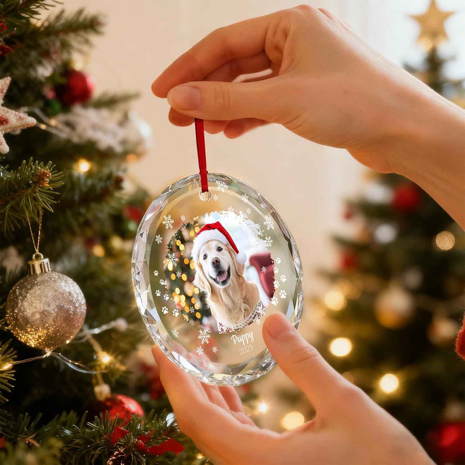 Custom Dog Photo Crystal Glass Christmas Ornament 2025 - Personalized Pet Picture Ornaments for Christmas Tree,Perfect Keepsake Gift for Family, Dad, Mom, Him, Her, Couple