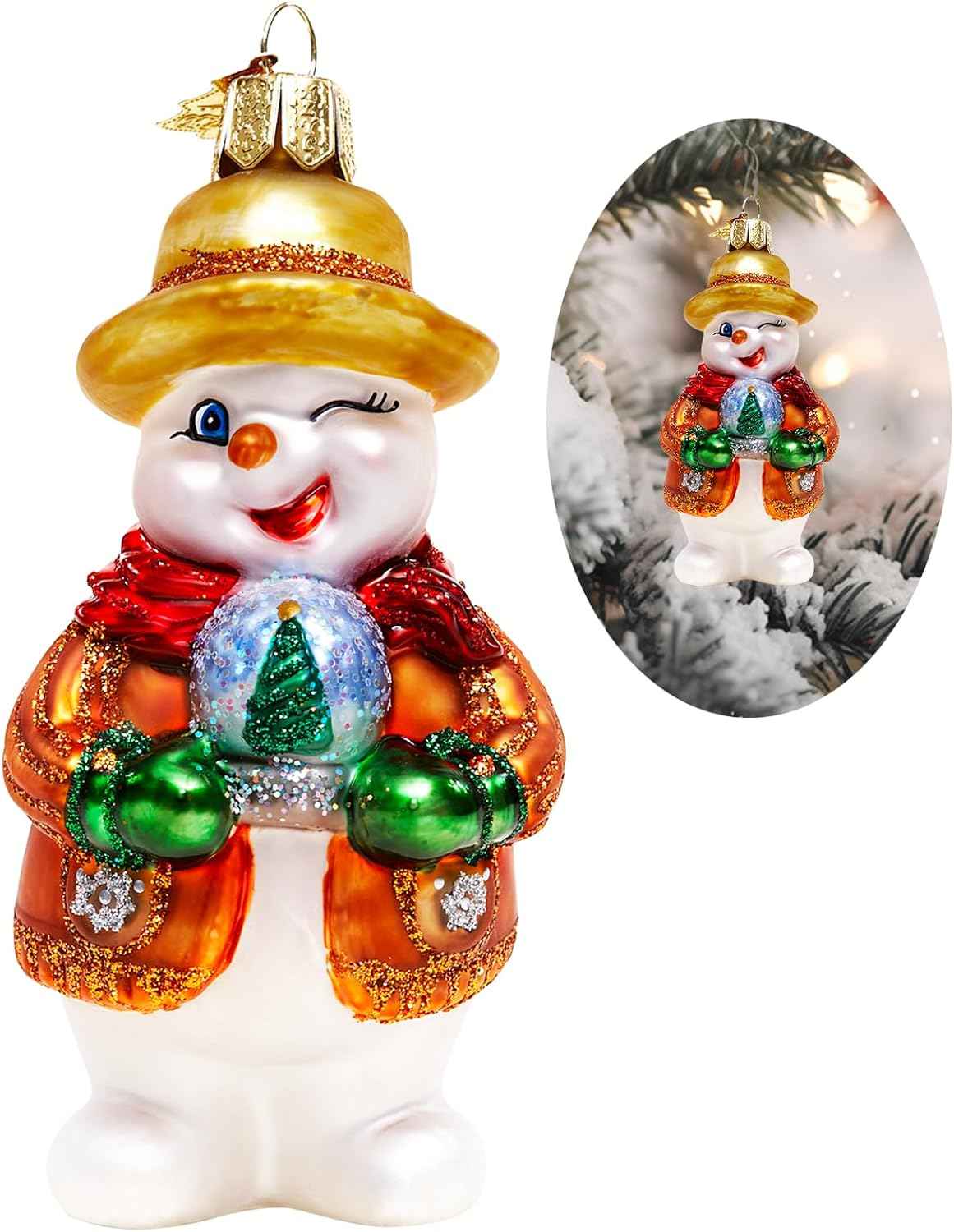 Christmas Tree Ornaments,Blown Glass Snowman Ornament,Snowman Collection Figurine Hanging Ornaments, Christmas Decorations for Xmas Tree Holiday Party Home Gifts