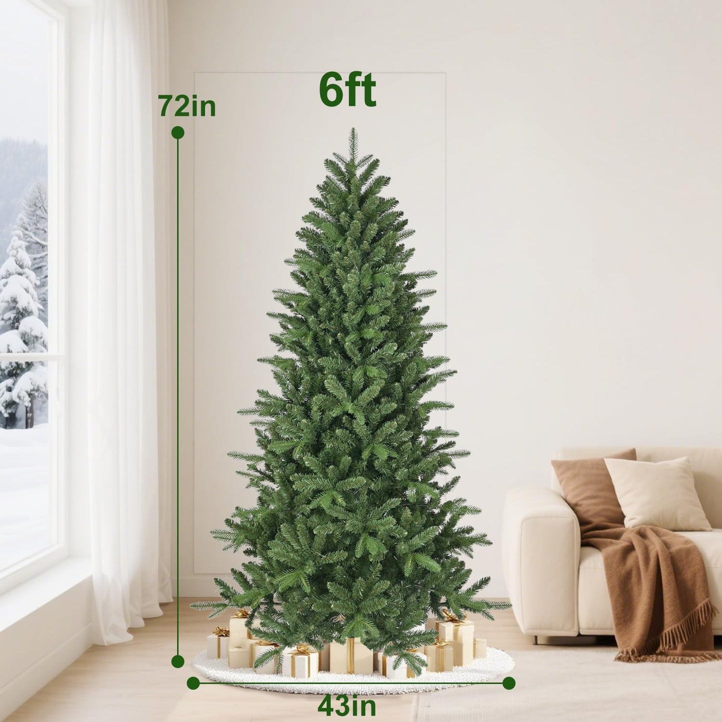 MAKEATREE 6ft Unlit Artificial Christmas Tree, Premium PE/PVC Tips, Hinged Xmas Tree for Outdoor & Indoor, Green