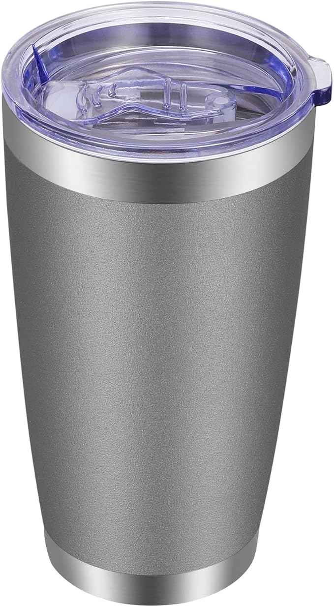VEGOND 20oz Tumbler with Lid and Straw Stainless Steel Tumbler Cup Vacuum Insulated Double Wall Travel Coffee Mug Powder Coated Coffee Cup, Grey, 1 Pack