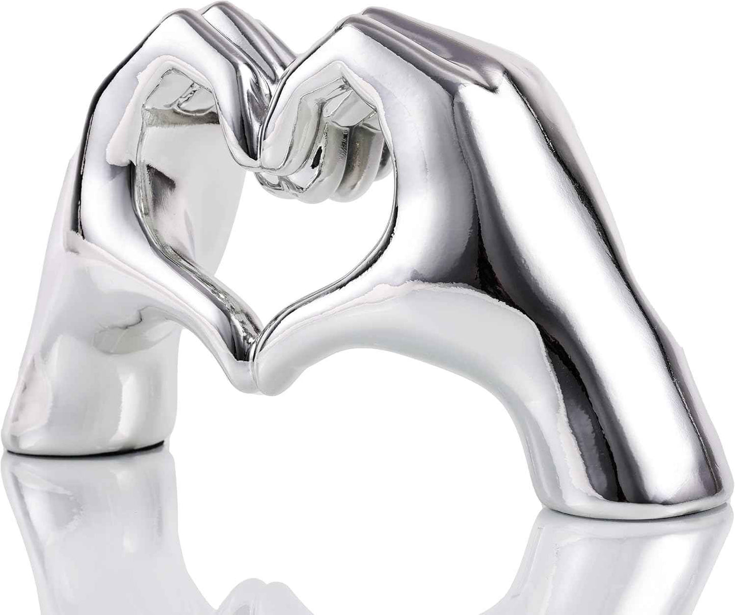 Silver Heart Hands Sculpture , Love Centerpieces Aesthetic Statue and Sculpture Living Room Bedroom Bookshelf Coffe Table Boho Wedding Accents Decorations, Knick Knacks Home Decor for Shelves para