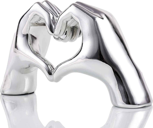 Silver Heart Hands Sculpture , Love Centerpieces Aesthetic Statue and Sculpture Living Room Bedroom Bookshelf Coffe Table Boho Wedding Accents Decorations, Knick Knacks Home Decor for Shelves para