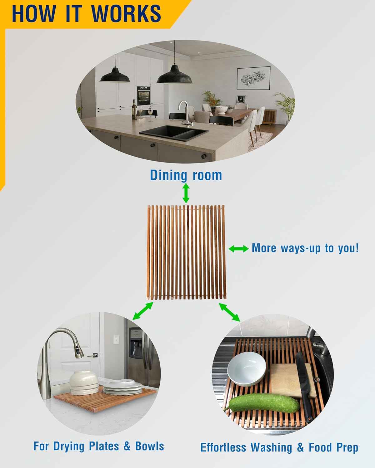 Roll Up Wooden Drying Rack Over The Sink Kitchen, Cover Sink Dry Dishes Bowl Spoon Quickly, Aesthetics and Finishes Coating, Neat Design Stain-Resistant Easy to Dry (Natural Wood color)