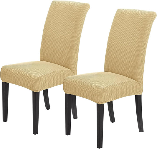 Joccun Chair Covers for Dining Room Set of 2,Dining Chair Slipcovers Stretch Dining Room Chair Covers Seat Protector,Washable Parsons Chair Cover for Home,Hotel(Parmesan,2 Pack)