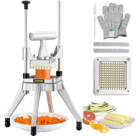VEVOR Commercial Vegetable Fruit Chopper 1/4" Blade Heavy Duty Professional Food Dicer Kattex French Fry Cutter Onion Slicer Stainless Steel for Tomato Peppers Potato Mushroom
