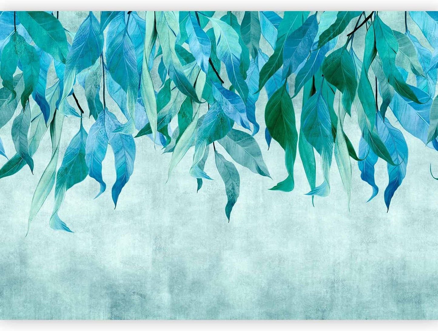 artgeist Premium Wall Mural Hanging Leaves 79x55 in - Non-Woven Wallpaper Fleece Wall Decor Photo Print Picture Image Design Nature Botanical Concrete Green Blue b-C-10146-a-b