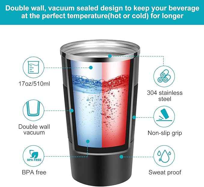 YINJAM 12oz Travel Coffee Mug Insulated Coffee Cups to Go with Leakproof Lid Vacuum Stainless Steel Double Walled Thermal Car Coffee Tumbler for Hot Cold Iced Tea Drinks Reusable (Purple, 12oz)