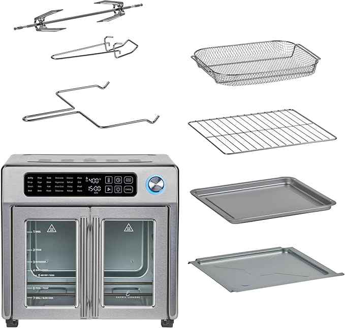 Emeril Lagasse Extra Large French Door Air Fryer Toaster Oven Combo, 24 Cooking Functions and Digital Controls, 7 Accessories Included, Stainless Steel Finish, 26QT Capacity
