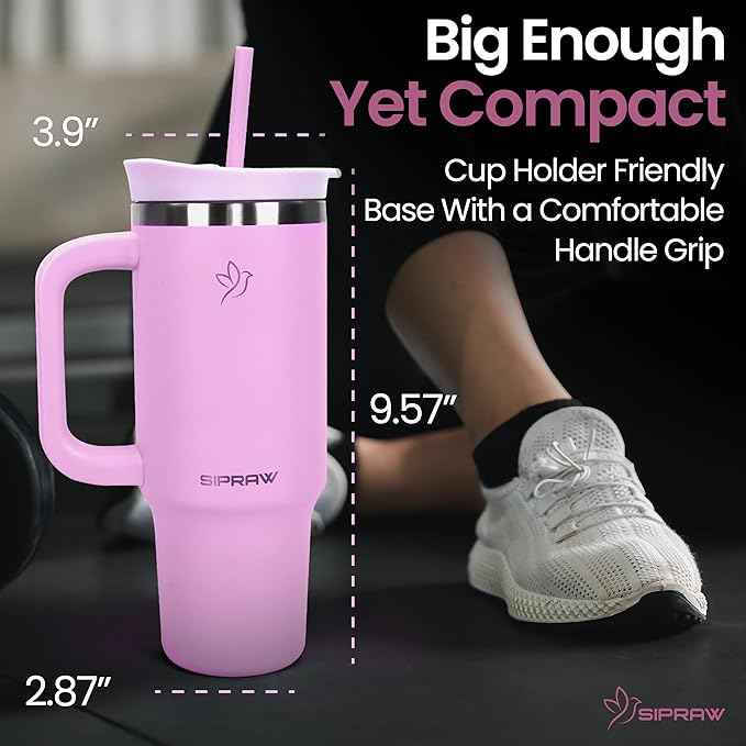 30oz Tumbler with Handle and Straw Insulated Stainless Steel Travel Mug Vacuum Double Wall Coffee Cup Leak Resistant Lid BPA-Free Cup Holder Friendly for Hot & Cold Drinks, Pink