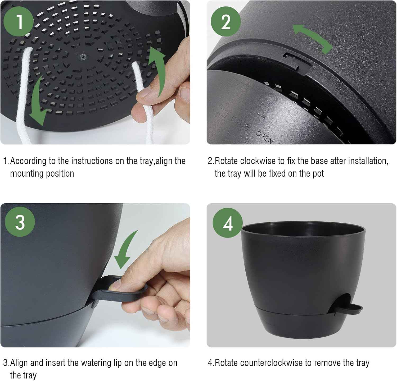 UOUZ 12 inch Large Self Watering Pots, Plastic Planters with 60oZ Removable Deep Reservoir and Multi Mesh Drainage Holes for Indoor Outdoor Garden Plants and Flowers, Black