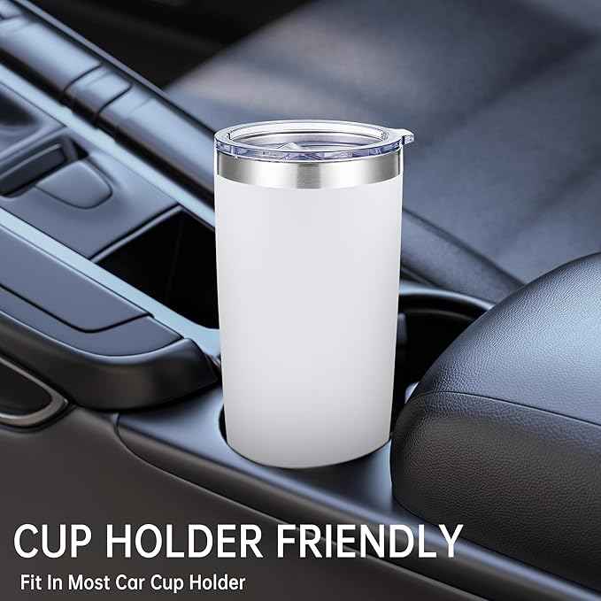 20 oz Tumbler Stainless Steel Tumblers with Lid Double Wall Vacuum Insulated Coffee Mug 20oz Powder Coated Cup for Hot and Cold Drinks, White, 1 pack
