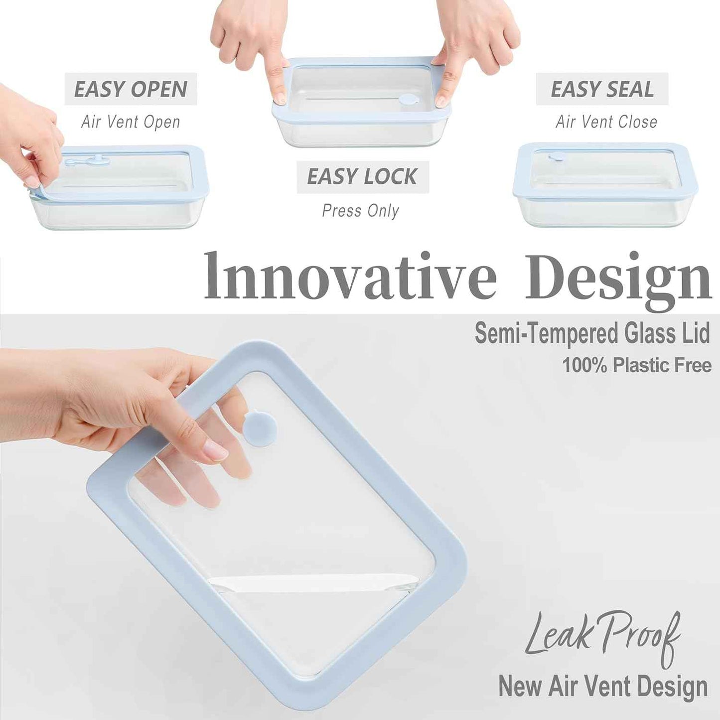 Urban Green Glass Food Container Set with Glass Lid, 4 Pack, Food Storage Containers with Airtight Lid, LeakProof, 100% Plastic Free, Meal Prep Container Set